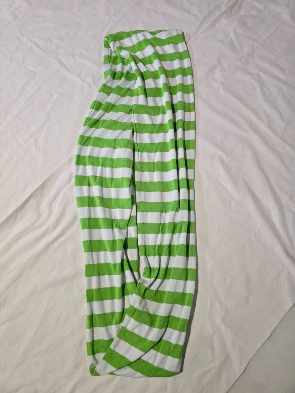 Ruffle Girl Green and White Striped Infinity Scarf – Lightweight Summer Accessor